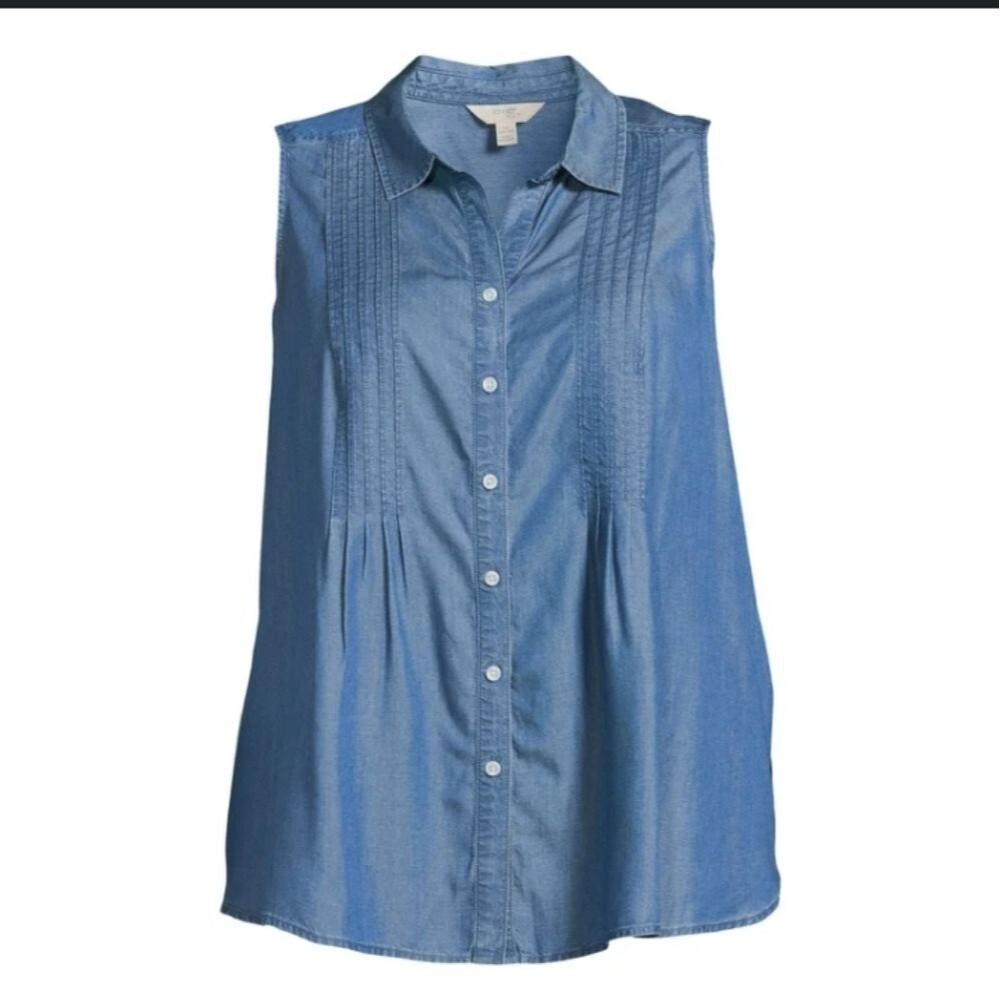 Terra & sky sleeveless denim look chambray sleeveless shirt 4x nwot new blue top